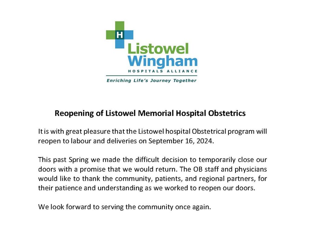 Reopening of Listowel Memorial Hospital Obstetrics